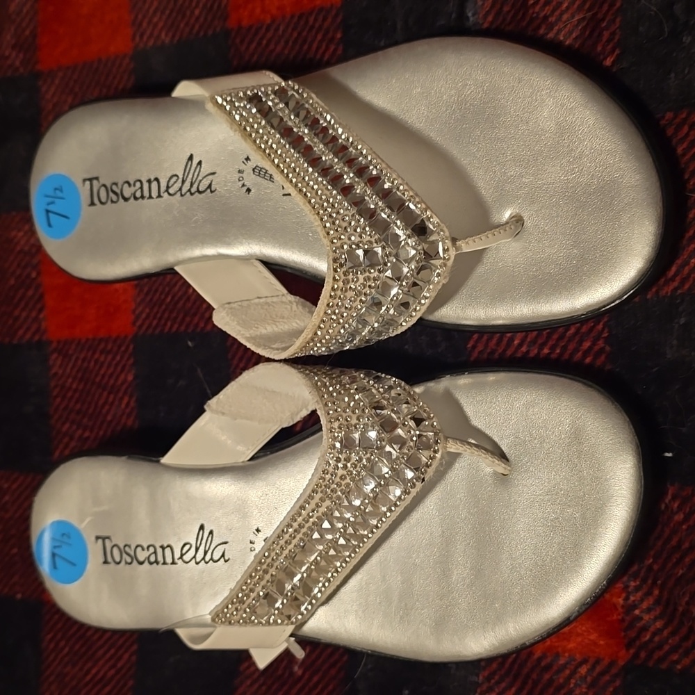 Toscanella White and Rhinestone Sandals - Picture 5 of 11